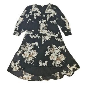 Umgee Black Floral Midi Dress Size Small